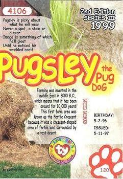 1999 Ty Beanie Babies III #120 Pugsley the Pug Dog Back