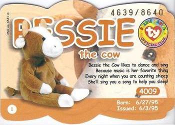 1999 Ty Beanie Babies III #1 Bessie the Brown and White Cow Back