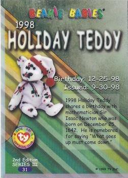 1999 Ty Beanie Babies III #31 98 Holiday Teddy Back