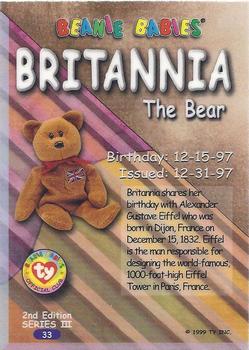 1999 Ty Beanie Babies III #33 Britannia the Bear Back