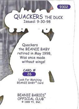 1999 Ty Beanie Babies III #26 Quackers the Duck Buddy Back