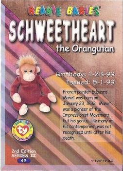 1999 Ty Beanie Babies III #42 Schweetheart the Orangutan Back