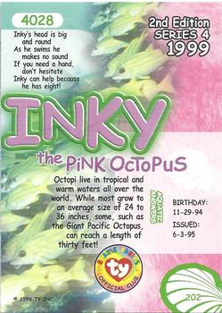 1999 Ty Beanie Babies IV #202 Inky (pink) Back