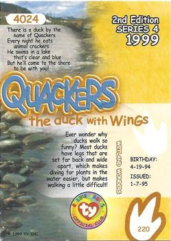 1999 Ty Beanie Babies IV #220 Quackers w/wings Back