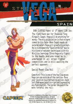 1995 Upper Deck Street Fighter #67 Vega Back