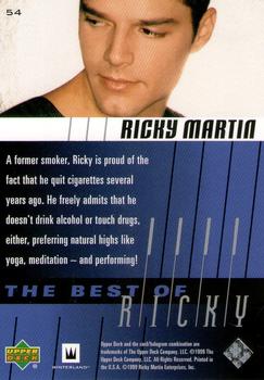 1999 Upper Deck Ricky Martin #54 A former smoker, Ricky is proud of the fact t Back