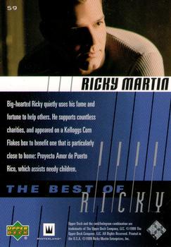 1999 Upper Deck Ricky Martin #59 Big-hearted Ricky quietly uses his fame and f Back