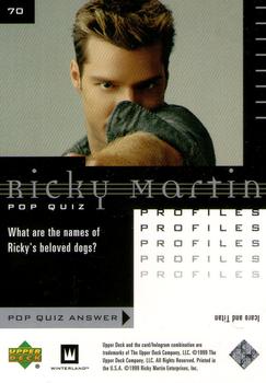 1999 Upper Deck Ricky Martin #70 What are the names of Ricky's beloved dogs? Back