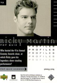 1999 Upper Deck Ricky Martin #72 Who hosted the 41st Annual Grammy Awards show Back