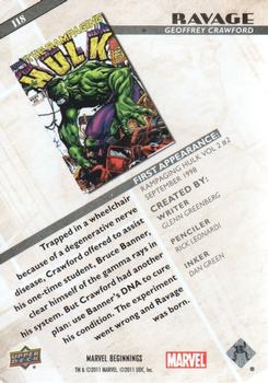 2011 Upper Deck Marvel Beginnings S1 #118 Ravage Back