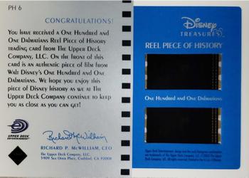 2003 Upper Deck Disney Treasures - Reel Pieces of History #PH6 One Hundred and one Dalmations <sic> Back