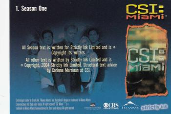 2004 Strictly Ink CSI Miami Series 1 #1 CSI: Miami Season One Back