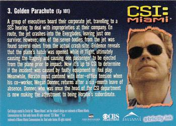 2004 Strictly Ink CSI Miami Series 1 #3 Golden Parachute Back