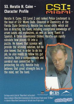 2004 Strictly Ink CSI Miami Series 1 #53 Horatio H. Caine - Character Profile Back