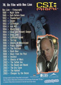 2004 Strictly Ink CSI Miami Series 1 #78 On Film with Rex Linn Back