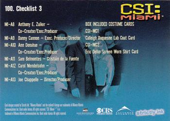 2004 Strictly Ink CSI Miami Series 1 #100 Checklist 3 Back