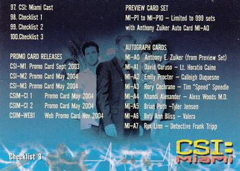 2004 Strictly Ink CSI Miami Series 1 #100 Checklist 3 Front