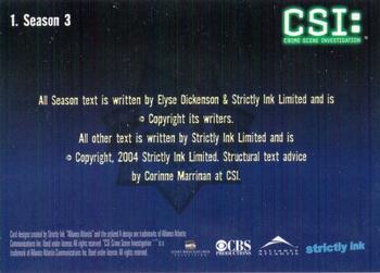 2004 Strictly Ink CSI Series 2 #1 Season 3 Back