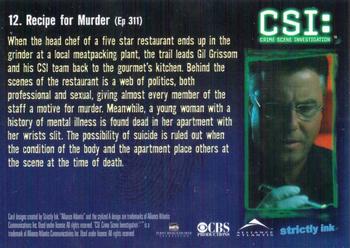 2004 Strictly Ink CSI Series 2 #12 Recipe For Murder Back