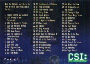 2004 Strictly Ink CSI Series 2 #99 Checklist 1 Front