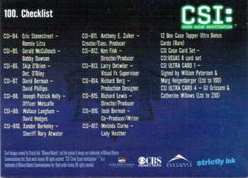 2004 Strictly Ink CSI Series 2 #100 Checklist 2 Back
