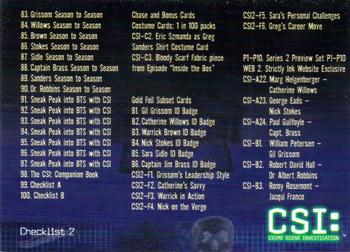 2004 Strictly Ink CSI Series 2 #100 Checklist 2 Front