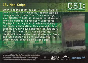 2006 Strictly Ink CSI Series 3 #18 Mea Culpa Back