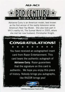 2010 Razor Pop Century #AU-AC1 Adrianne Curry Back