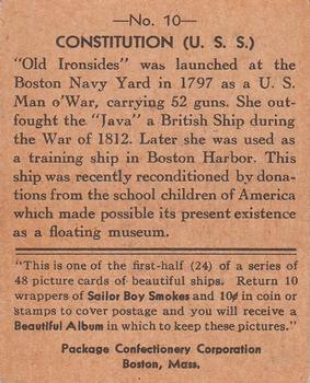 1933 Sailor Boy Smokes Beautiful Ships (R135-1) #10 USS Constitution Back