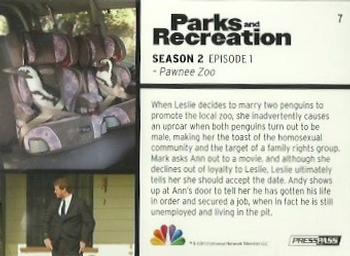 2013 Press Pass Parks and Recreation #7 Pawnee Zoo Back