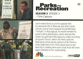 2013 Press Pass Parks and Recreation #33 Time Capsule Back