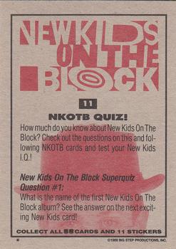 1989 Topps New Kids on the Block #11 NKOTB Quiz! Question #1 Back