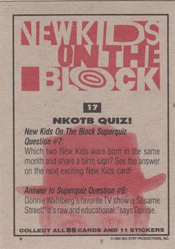 1989 Topps New Kids on the Block #17 NKOTB Quiz! Question #7 Back