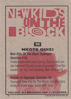 1989 Topps New Kids on the Block #20 NKOTB Quiz! Question #10 Back