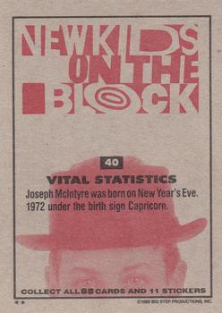 1989 Topps New Kids on the Block #40 Vital Statistics - Joseph McIntyre Back