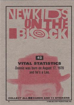 1989 Topps New Kids on the Block #42 Vital Statistics - Donnie Wahlberg Back