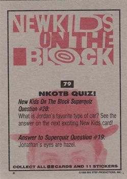 1989 Topps New Kids on the Block #79 NKOTB Quiz! Question #20 Back