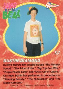 1992 Pacific Saved by the Bell #31 Dustin Diamond Back