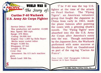 1992 Pacific The Story of World War II #5 P-40 Warhawk Back