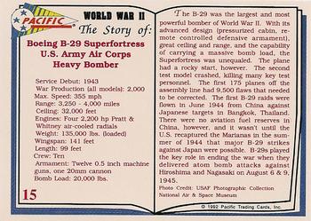 1992 Pacific The Story of World War II #15 B-29 Superfortress Back