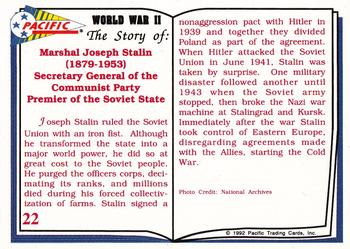 1992 Pacific The Story of World War II #22 Marshall Joseph Stalin Back
