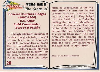 1992 Pacific The Story of World War II #28 Courtney Hodges Back