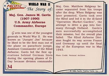 1992 Pacific The Story of World War II #34 James M. Gavin Back