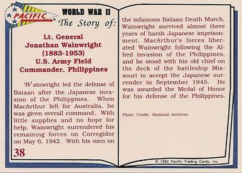 1992 Pacific The Story of World War II #38 Jonathan Wainwright Back