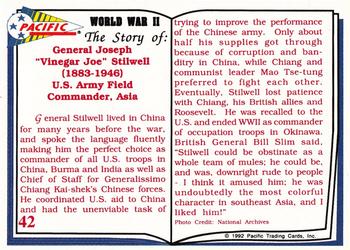 1992 Pacific The Story of World War II #42 Joseph Stilwell Back