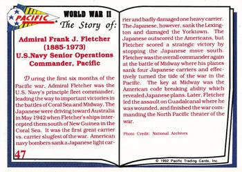 1992 Pacific The Story of World War II #47 Admiral Frank J. Fletcher Back
