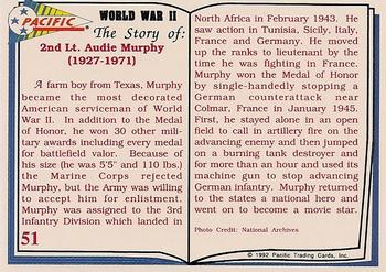 1992 Pacific The Story of World War II #51 Audie Murphy Back