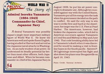 1992 Pacific The Story of World War II #54 Isoroku Yamamoto Back