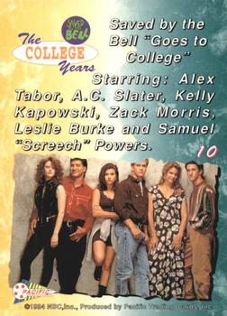 1994 Pacific Saved By The Bell: The College Years #10 Cast Photo Back