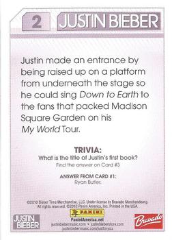 2010 Panini Justin Bieber #2 Justin made an entrance by being raised up on Back